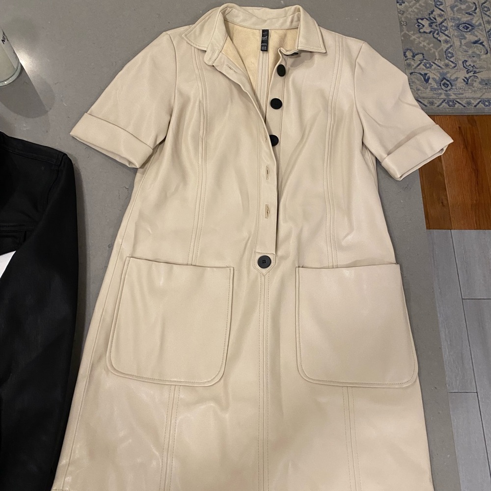 Zara Cream Faux Leather Safari Dress